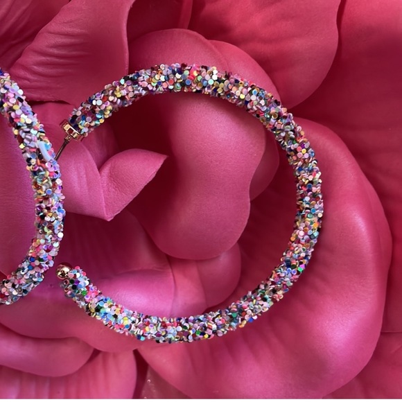 🎉❤️Mona Large Multicolor Glitter Hoop Earrings Jewelry Game Day - Picture 6 of 7
